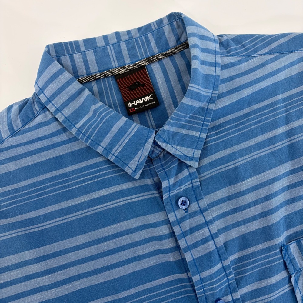 Tony Hawk Mens XXL Blue Striped Short Sleeve Button Down 100% Cotton Skate Shirt